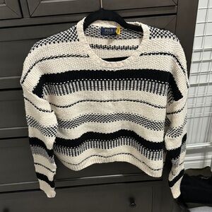 Polo by Ralph Lauren Black and Cream Striped Crewneck Sweater